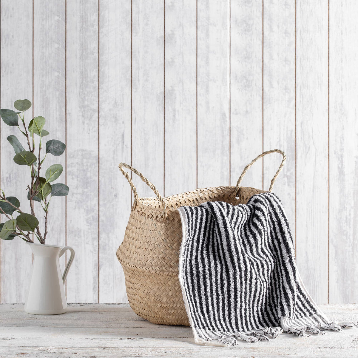 Handloomed Turkish hand towel with raised bubble stripe, 17x38 in | Kikoya
