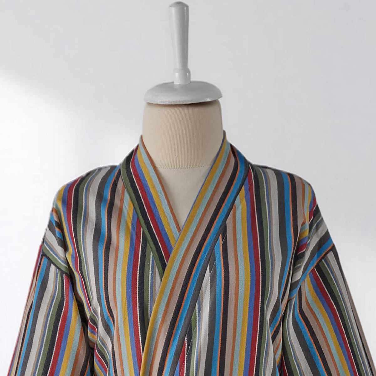 Multicolor stripe Turkish cotton bathrobe – kimono, belted | Kikoya