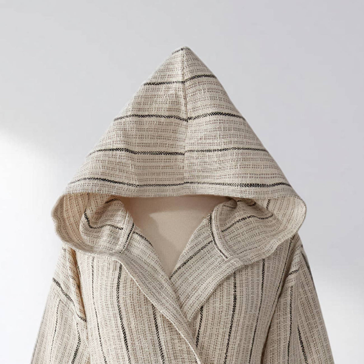 Santorini Turkish hooded bathrobe – Taupe Stripe | Kikoya
