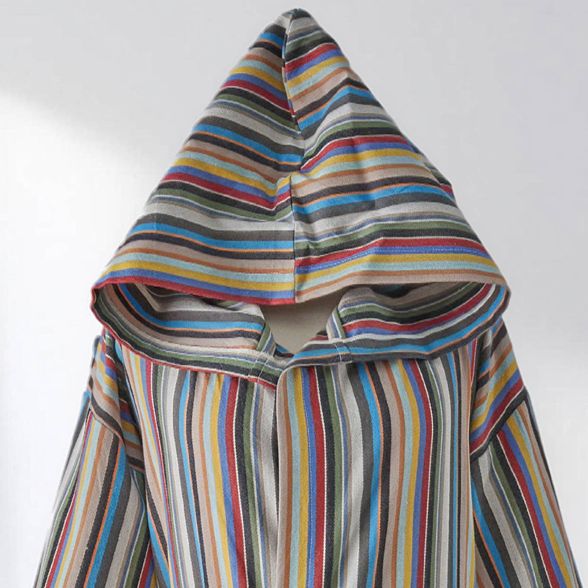 Multicolor stripe Turkish cotton bathrobe – hooded, quick-dry | Kikoya