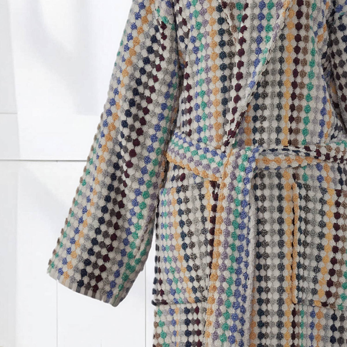 Pompom Turkish bathrobe – Multicolor Melange, Shawl Collar, back view | Kikoya