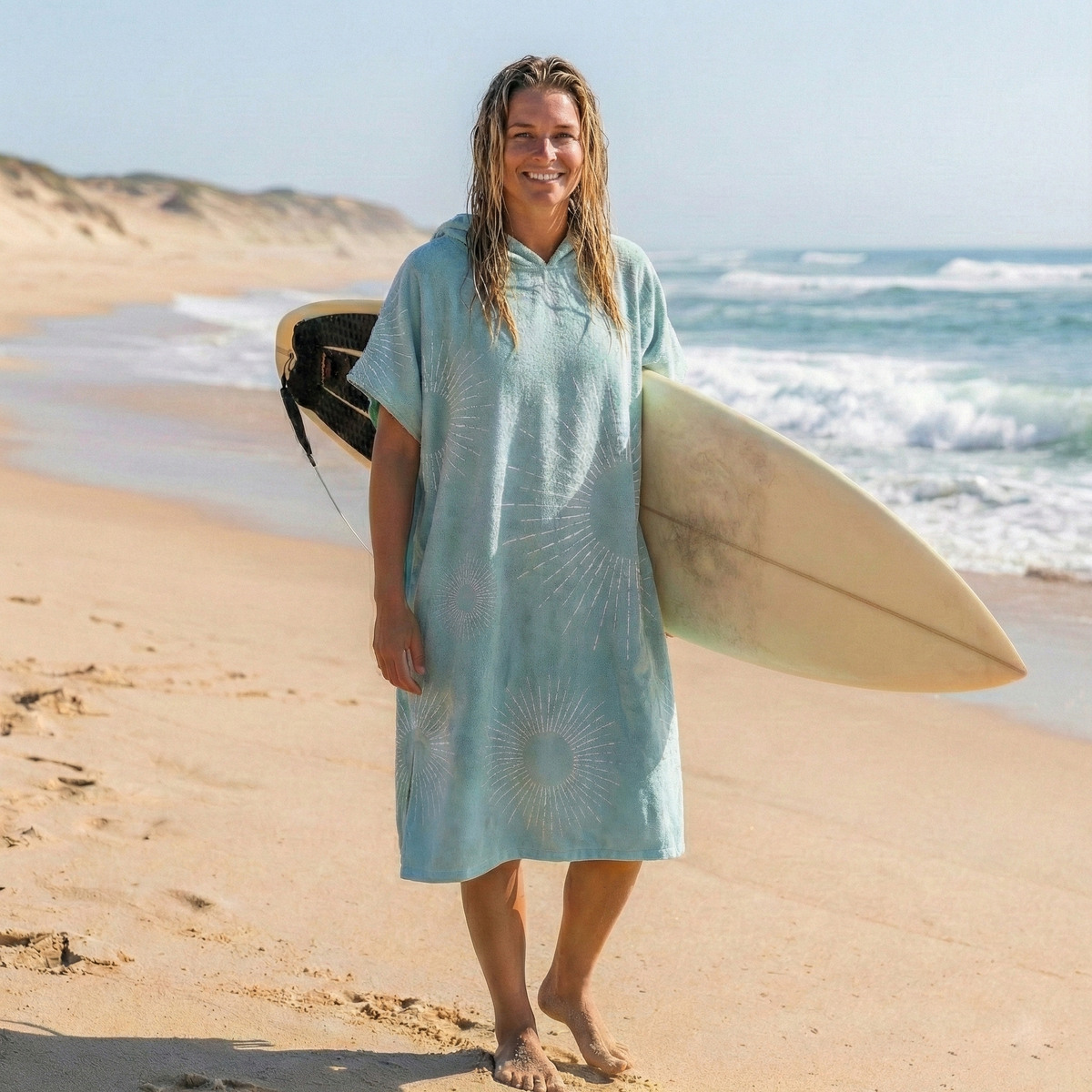Sunburst Adult Hooded Changing Poncho – Yellow Tie-dye, back view | Kikoya