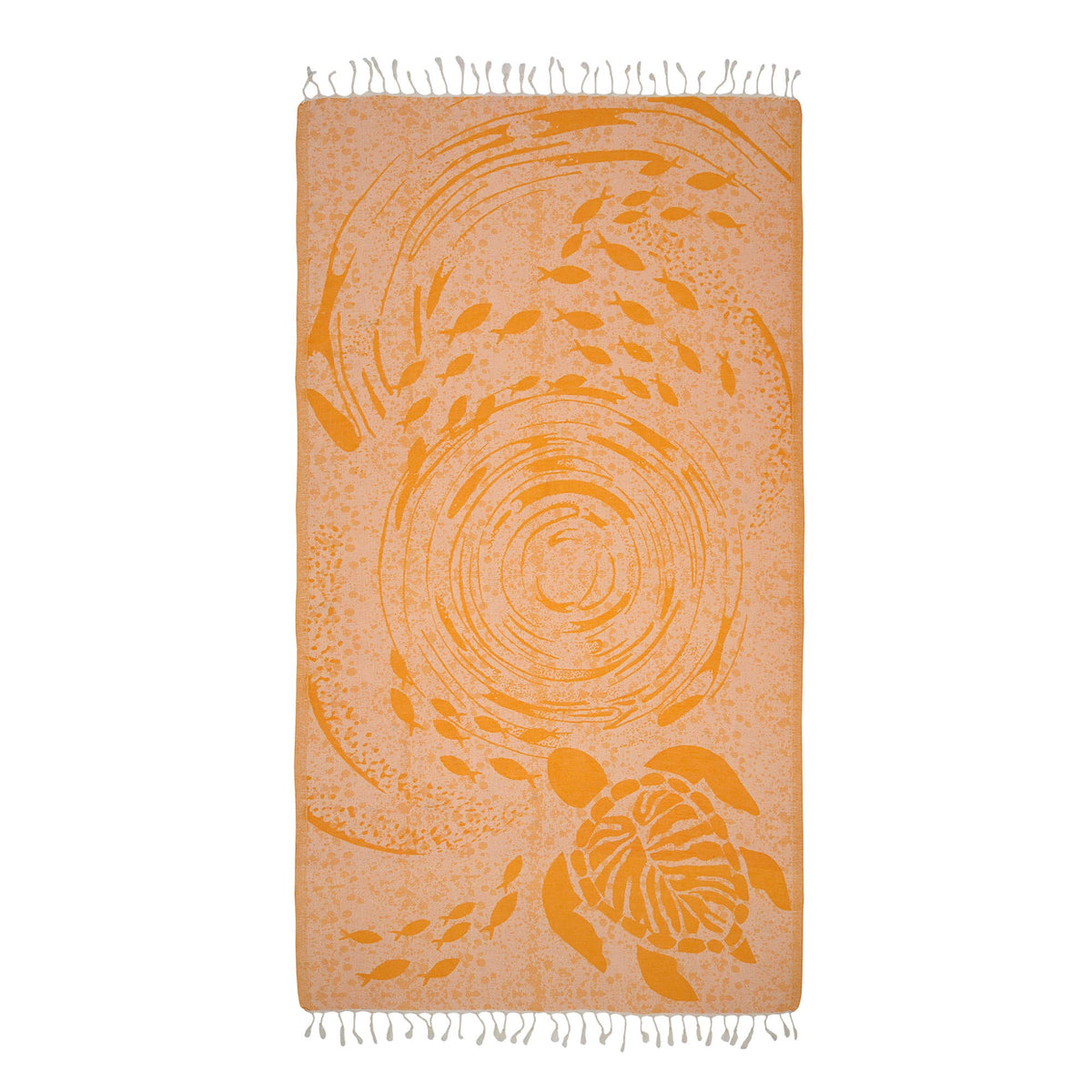 Ocean Turtle Turkish beach towel with woven sea-turtle jacquard, 35x70 in | Kikoya
