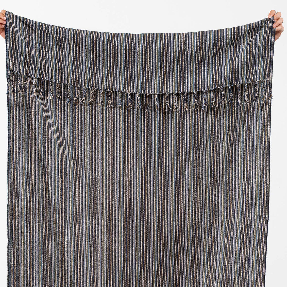 Premium rustic Turkish beach towel in a charcoal ticking stripe | Kikoya