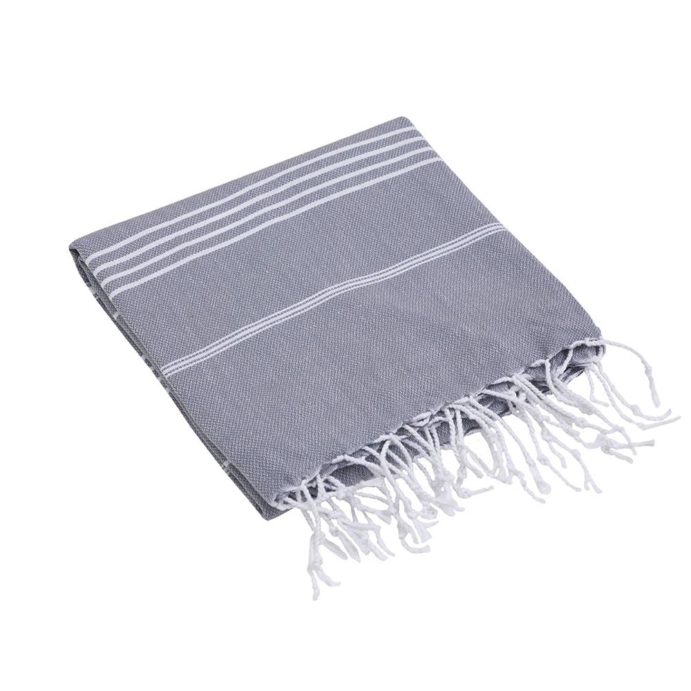 Sultan Turkish beach towel – Anthracite, folded with knotted fringe | Kikoya