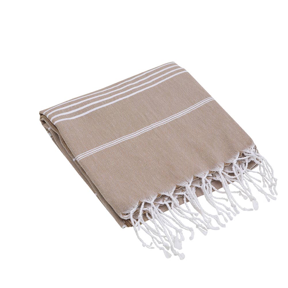 Sultan Turkish beach towel – Melange Blue, folded with knotted fringe | Kikoya