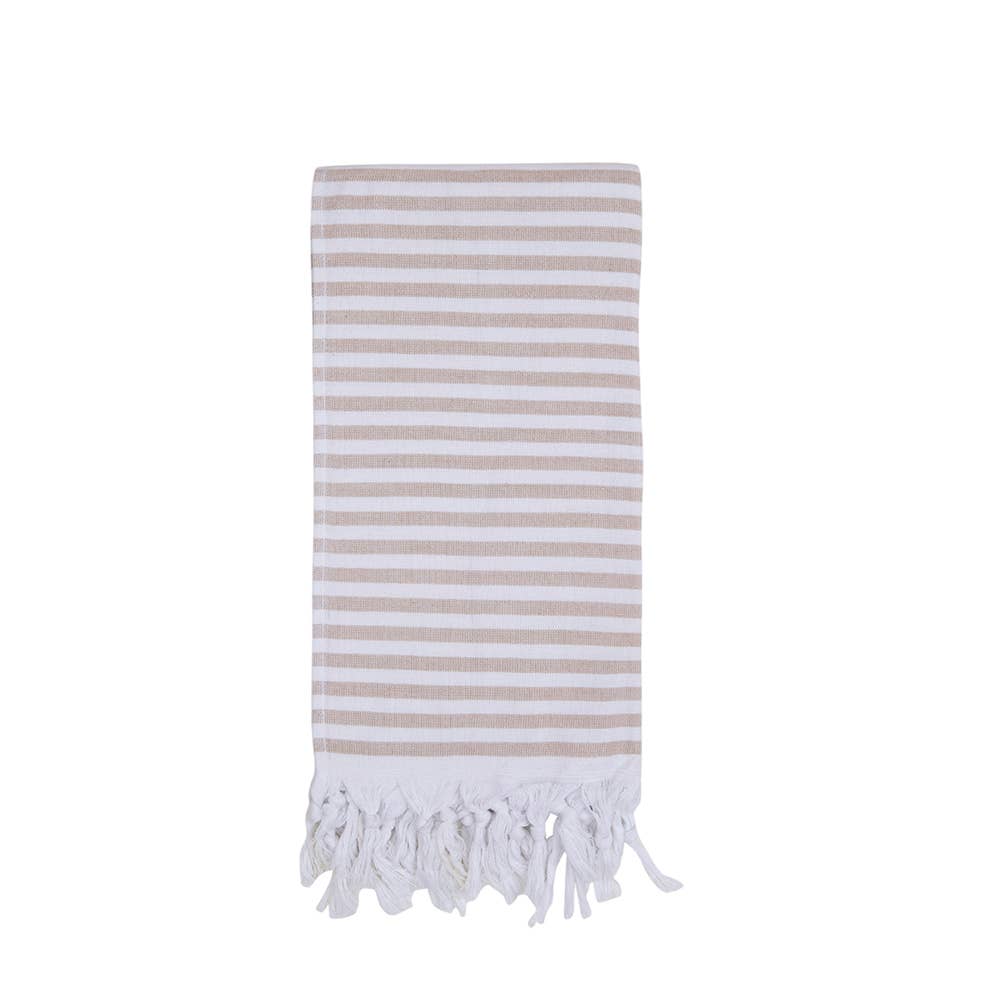 Royal terry-backed Turkish towel in fine stripe, 35x70 in, flat face with terry back | Kikoya