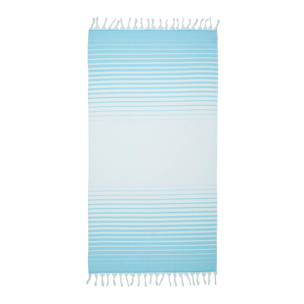 Paradiso terry-backed Turkish towel in two-tone stripe with tassel fringe, 35x70 in | Kikoya