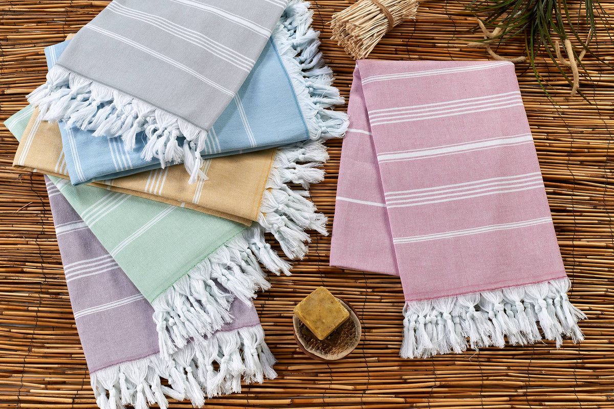 Sultan terry-backed Turkish towel in a hammam stripe, 35x70 in | Kikoya