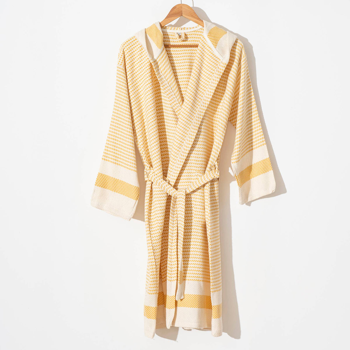 Fine stripe Turkish bathrobe – kimono, contrast border | Kikoya