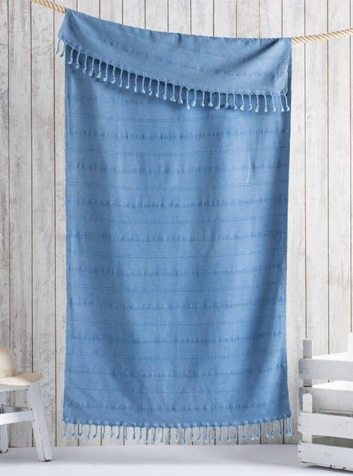 Anatolya stonewashed Turkish beach towel in a tonal rib, 33x66 in | Kikoya