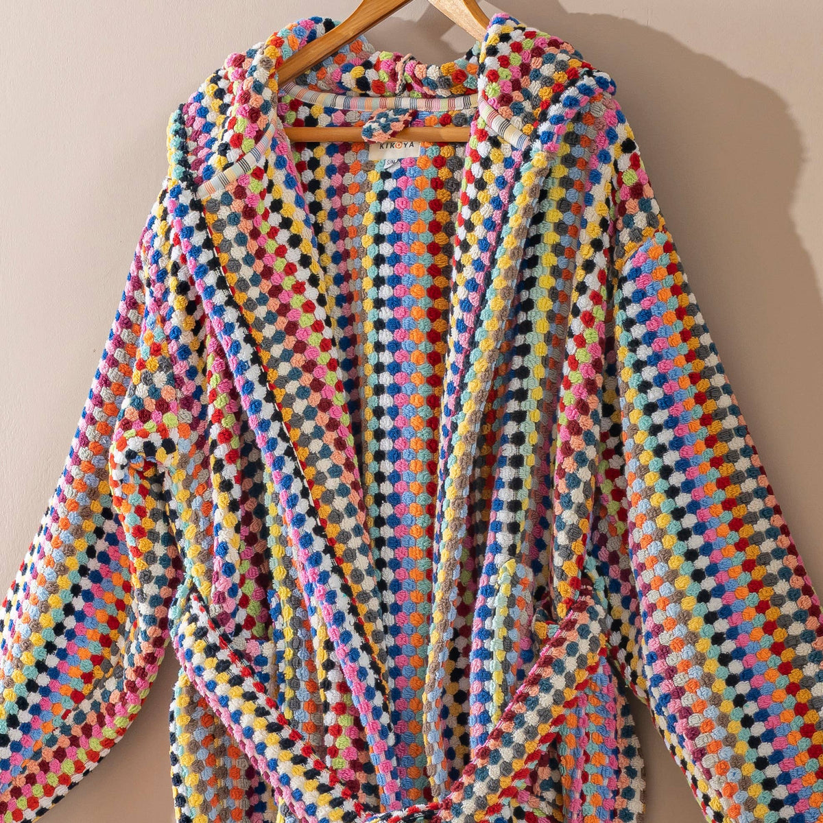 Pompom Turkish bathrobe – Multicolor, Hooded, belt and pocket detail | Kikoya