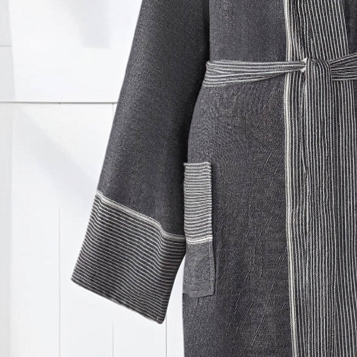 Ribbed Turkish cotton bathrobe in charcoal – kimono, belted | Kikoya