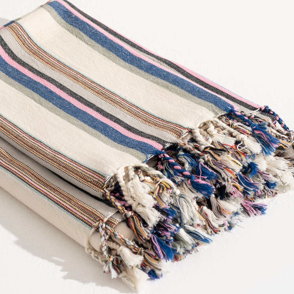 Hammam Turkish Peshtemal Towel – Pink & Blue Stripe, 100% Cotton