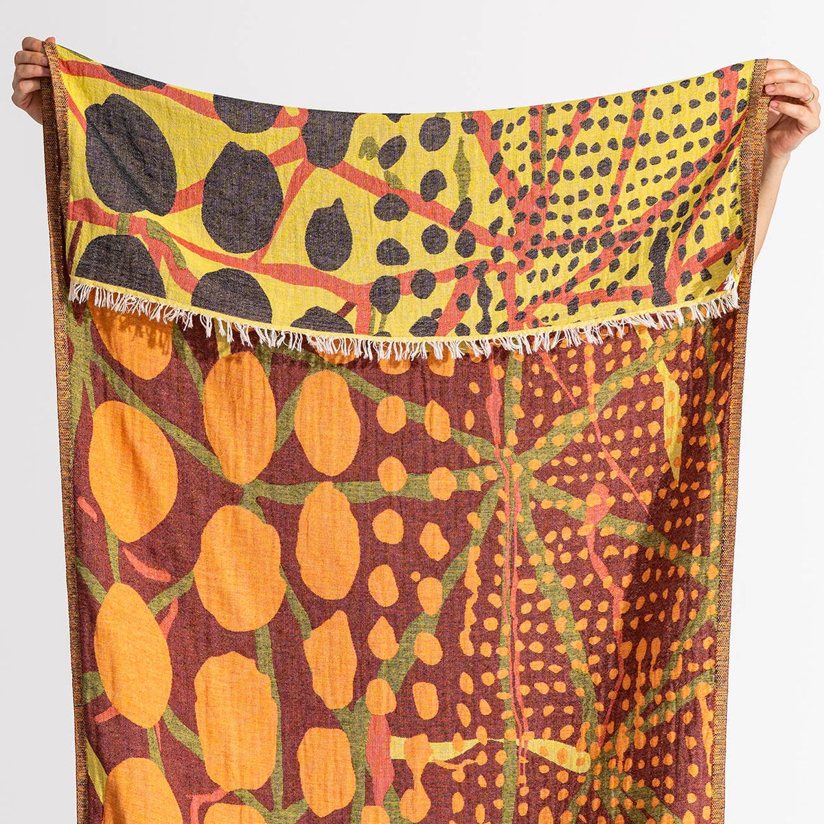 Ethnic print Turkish beach towel in orange and burgundy, 33x66 in | Kikoya