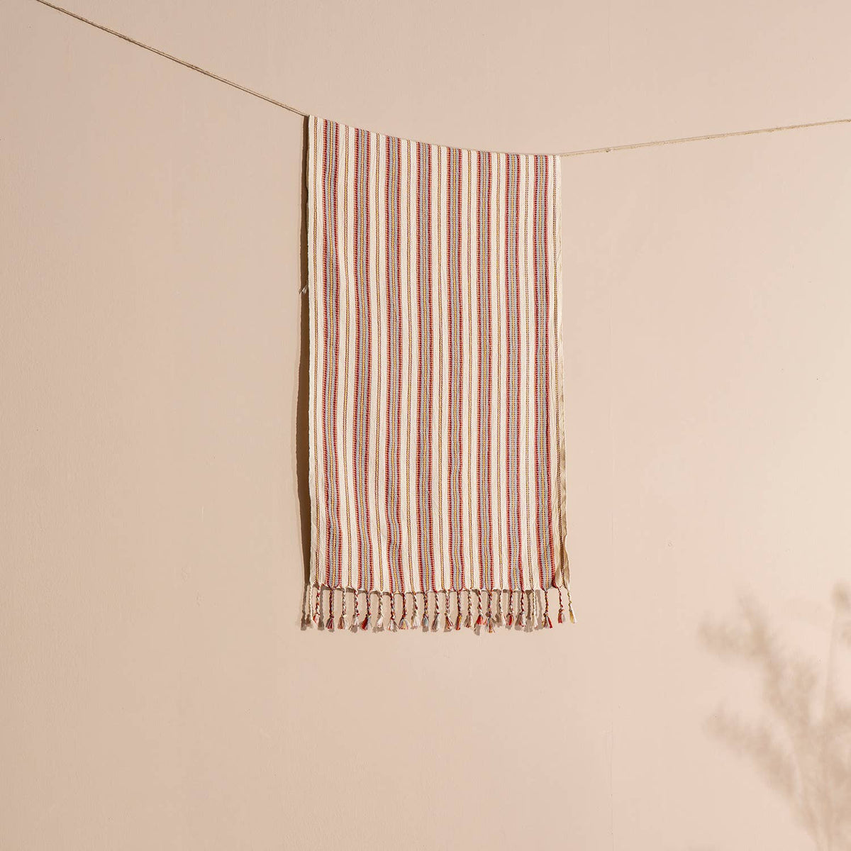Grey & Burgundy Stripe peshtemal, woven texture | Kikoya