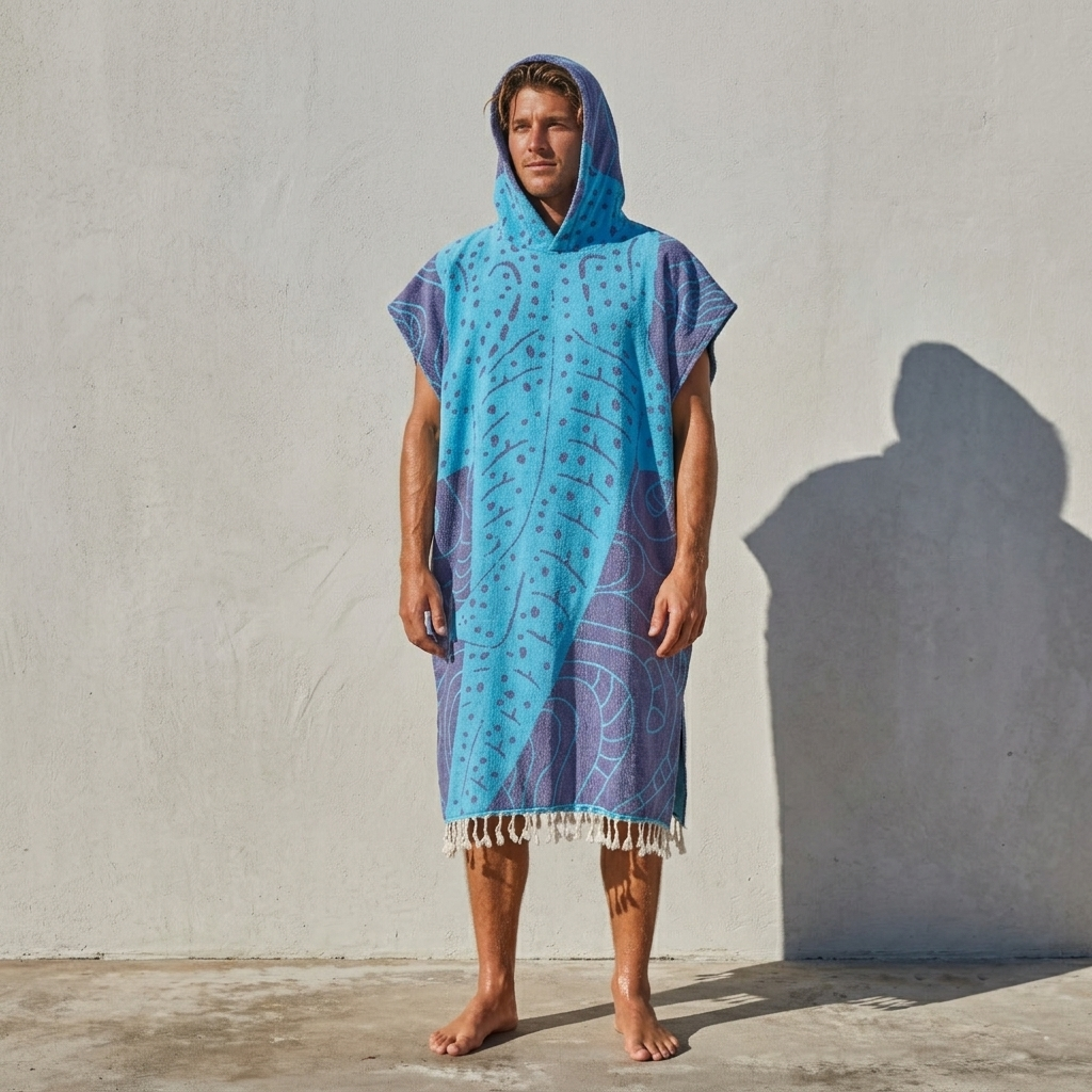 Whale Shark Adult Hooded Changing Poncho – Print, back view | Kikoya