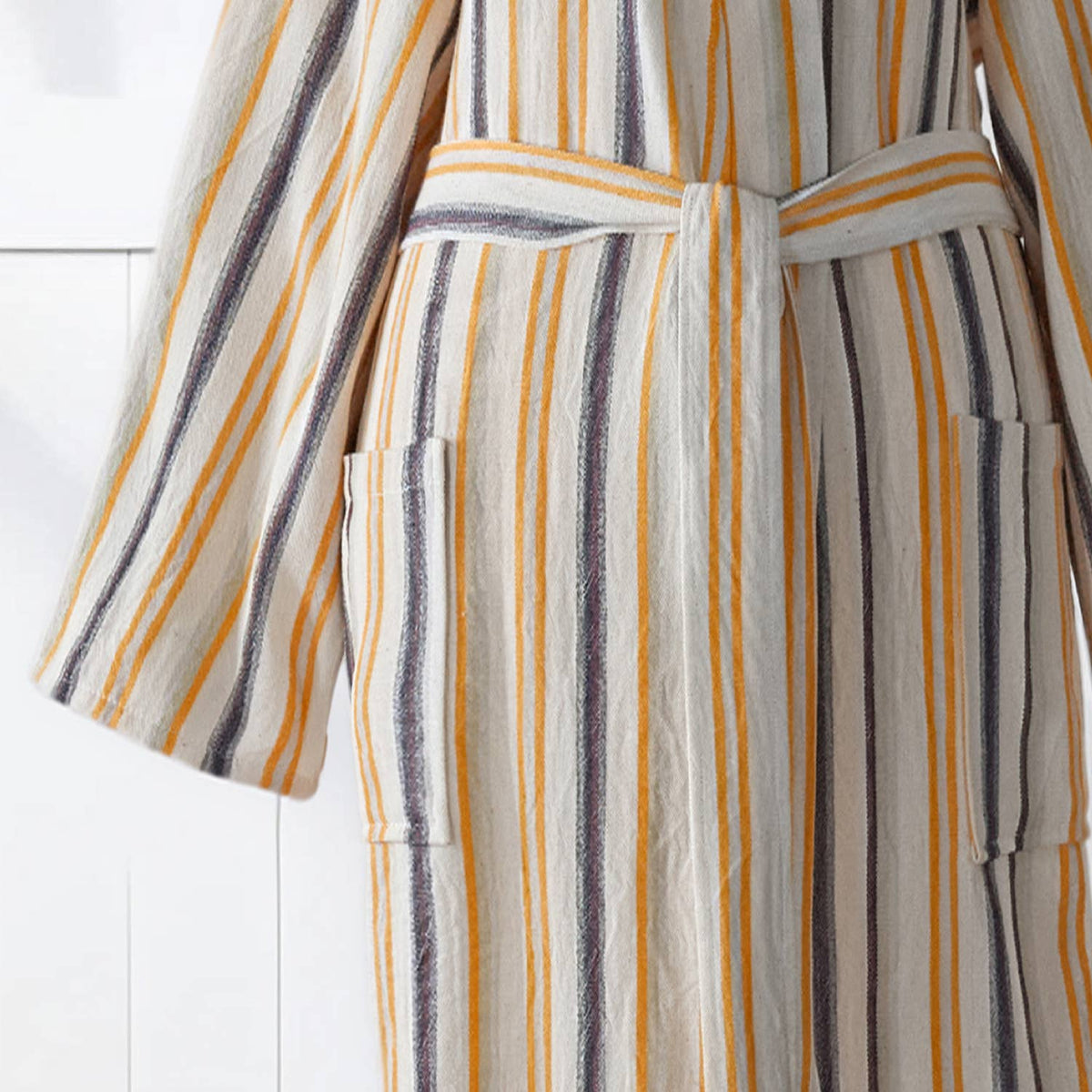 Multi stripe Turkish bathrobe in mustard & blue – kimono | Kikoya