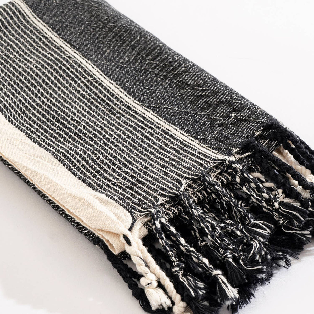Hammam Turkish Peshtemal Towel – Black & Natural Stripe, 100% Cotton