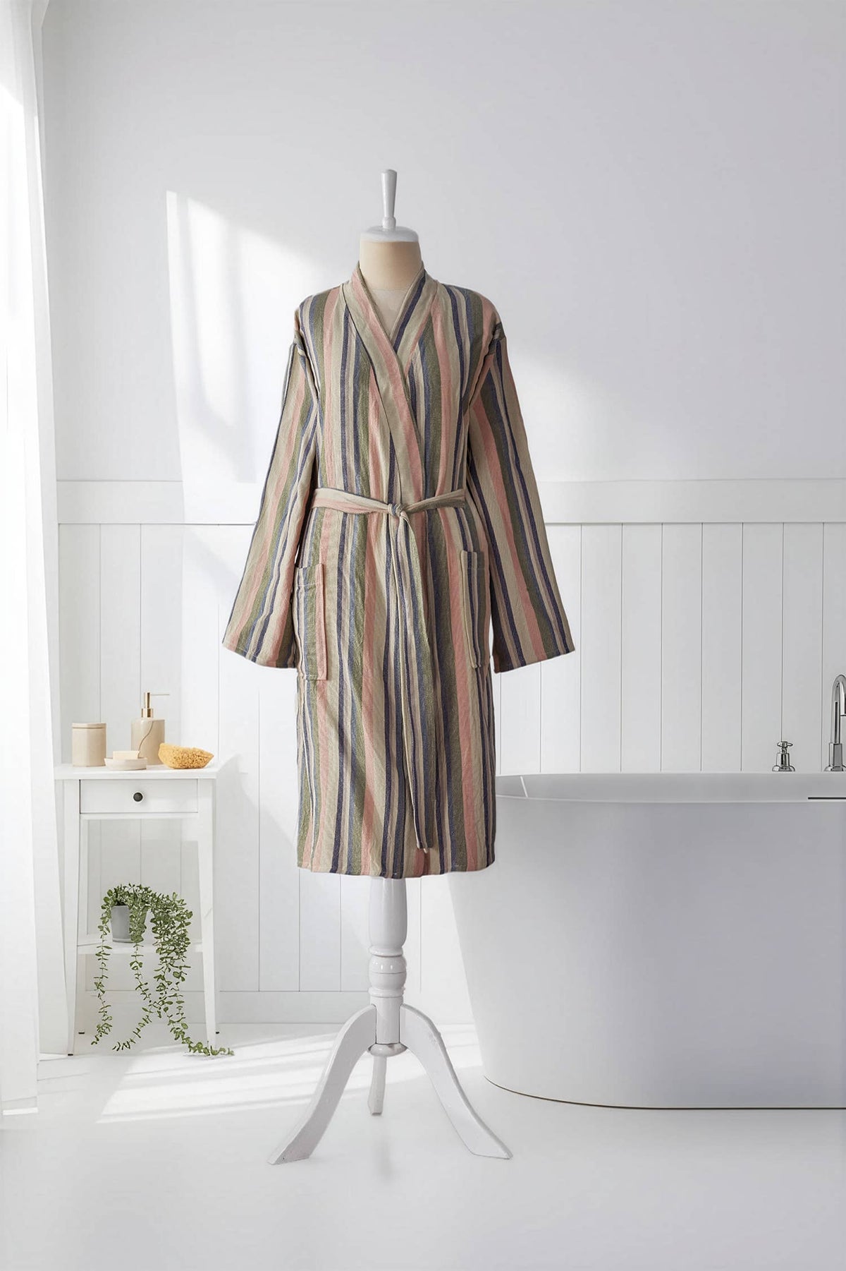 Multi stripe Turkish bathrobe in pastel – kimono | Kikoya