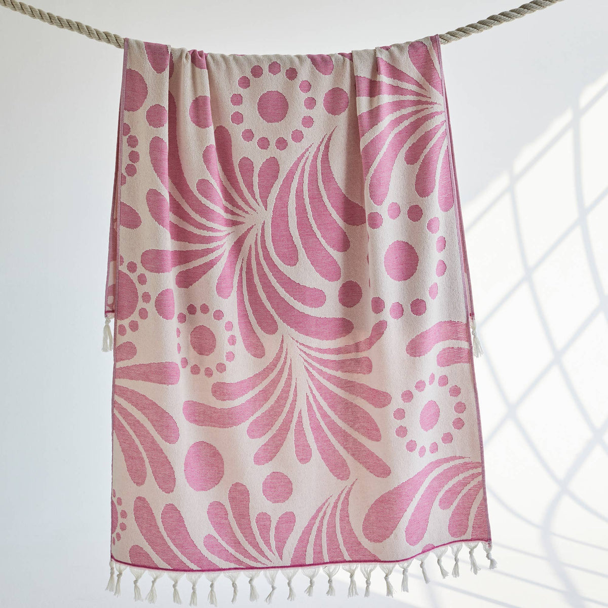 Rio Turkish terry towel with woven botanical jacquard | Kikoya