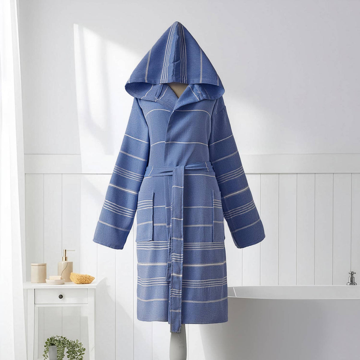 Sultan Turkish Cotton Hooded Bathrobe – Classic Stripe, 100% Cotton