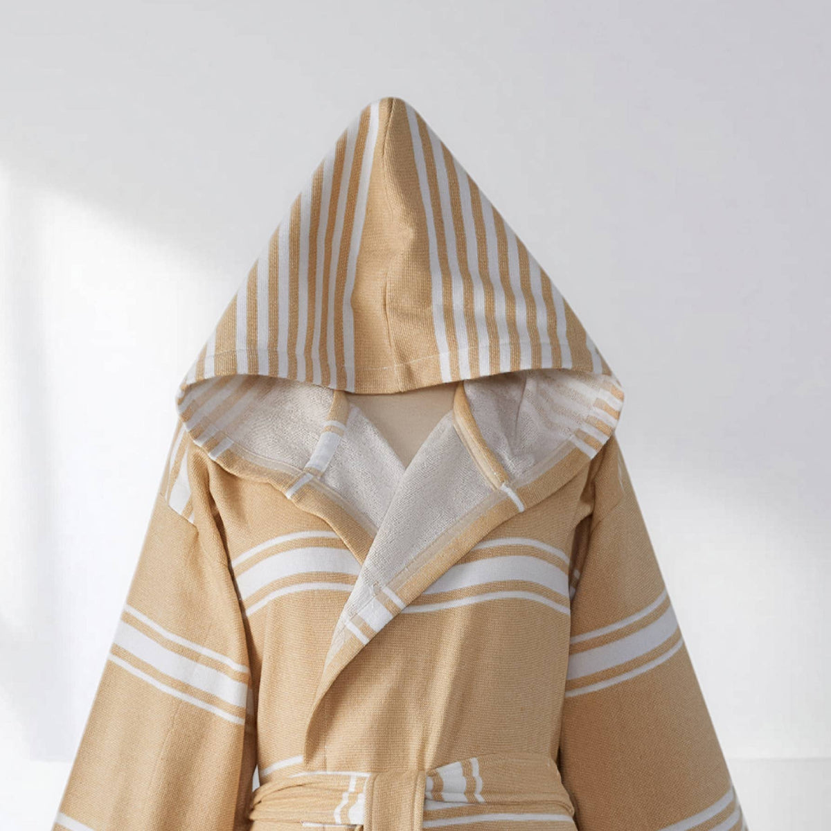 Wide stripe terry-backed Turkish bathrobe – hooded | Kikoya