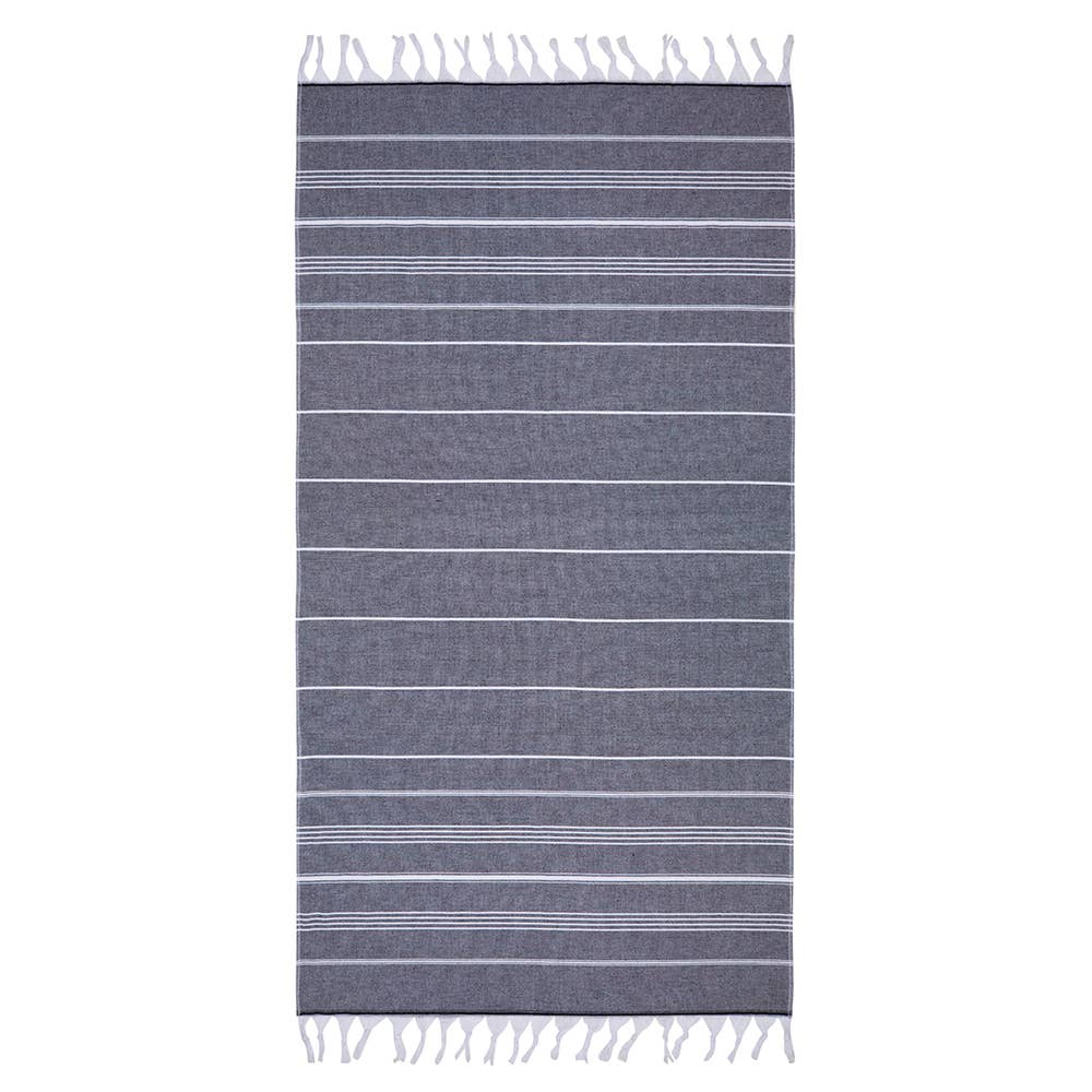 Classic terry-backed Turkish towel in wide stripe, flat face with brushed terry back | Kikoya