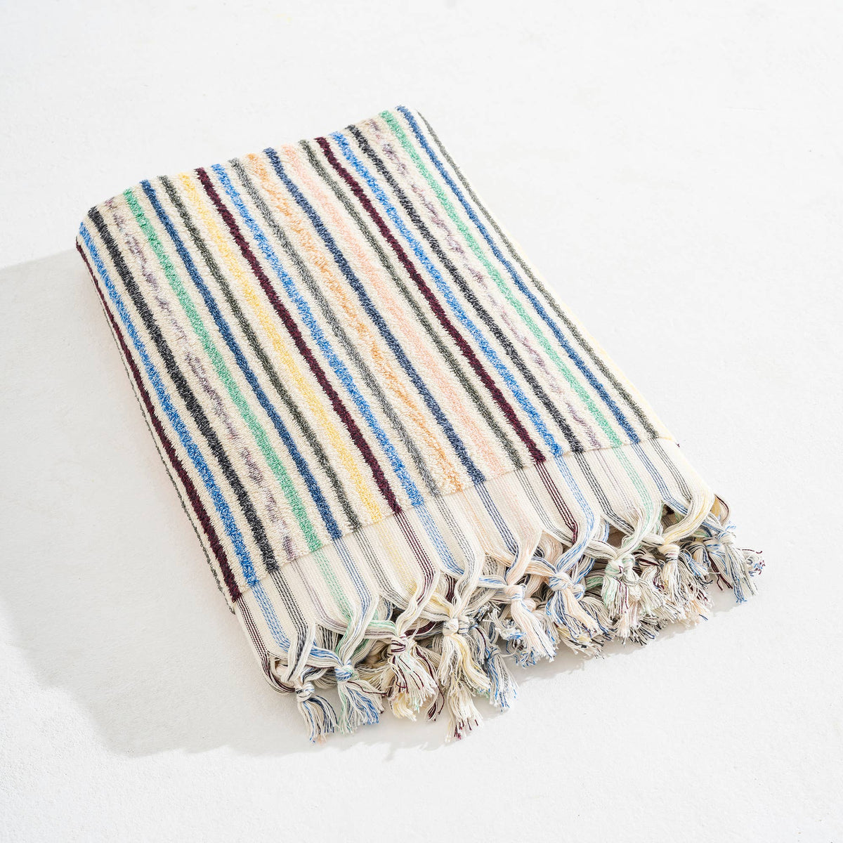 Handloomed Turkish bath towel with raised stripe texture, 35x68 in | Kikoya