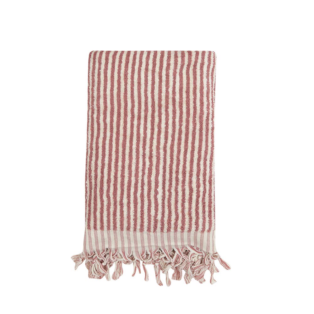 Handloomed Turkish bath towel with raised stripe texture, 35x68 in | Kikoya