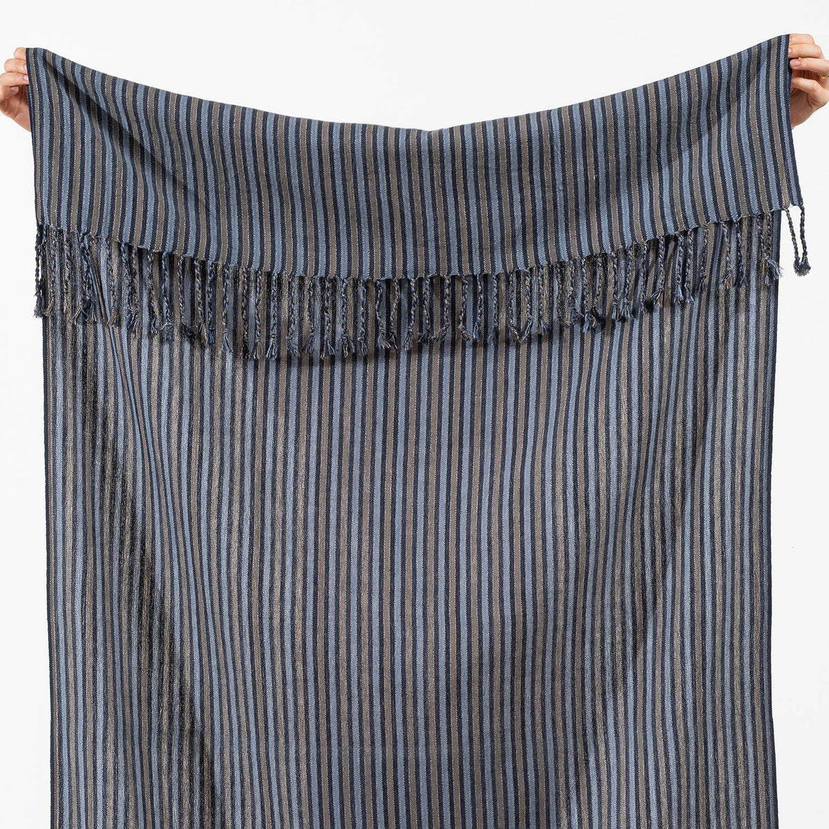 Indigo Melange Stripe Turkish towel, woven texture close-up | Kikoya