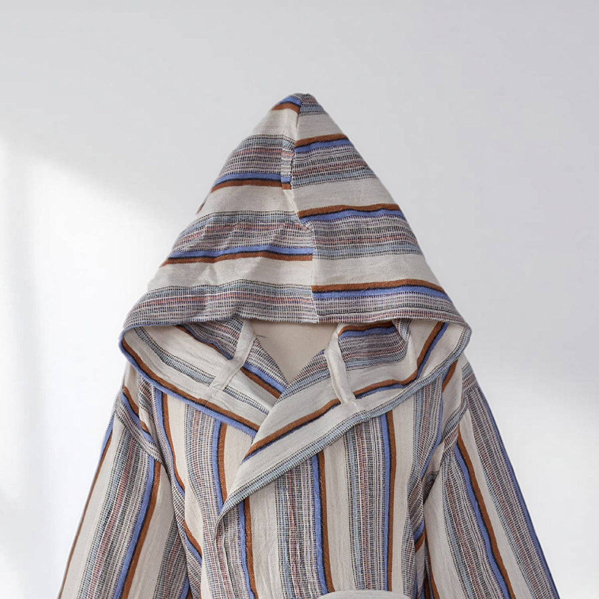 Multi stripe Turkish bathrobe in grey & berry – hooded | Kikoya