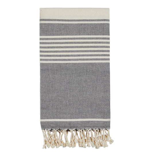Rumi Turkish beach towel in wide stripe, 33x66 in, flat-woven peshtemal | Kikoya