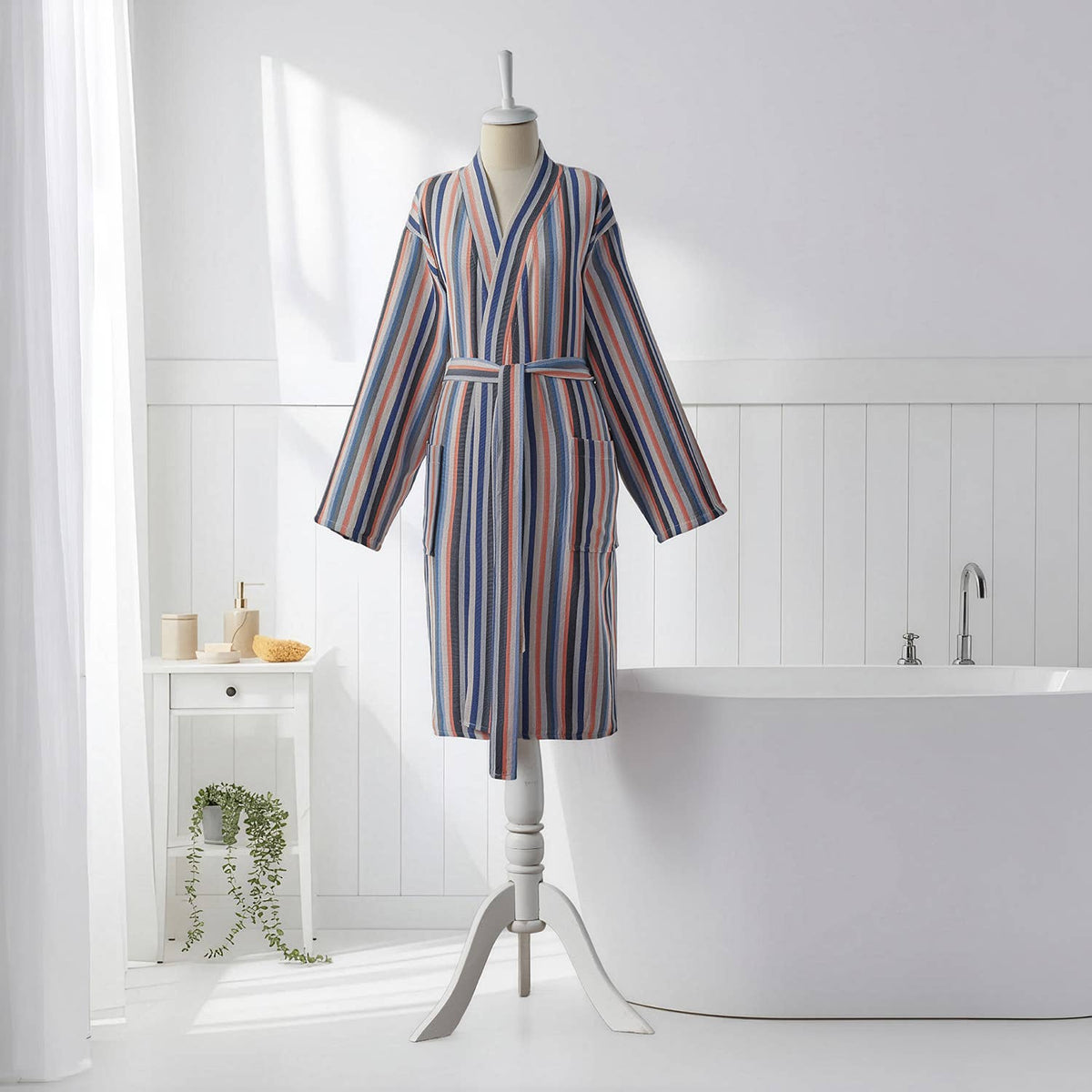 Antique Turkish kimono bathrobe – Navy & Red Stripe | Kikoya