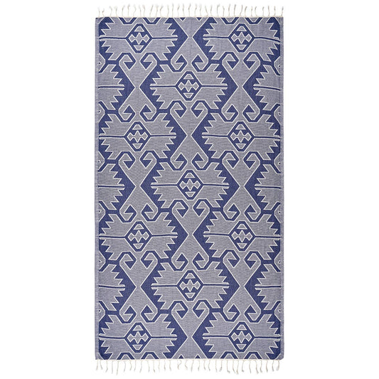 Kilim Turkish beach towel with all-over ikat motif, 33x66 in, deep tones | Kikoya