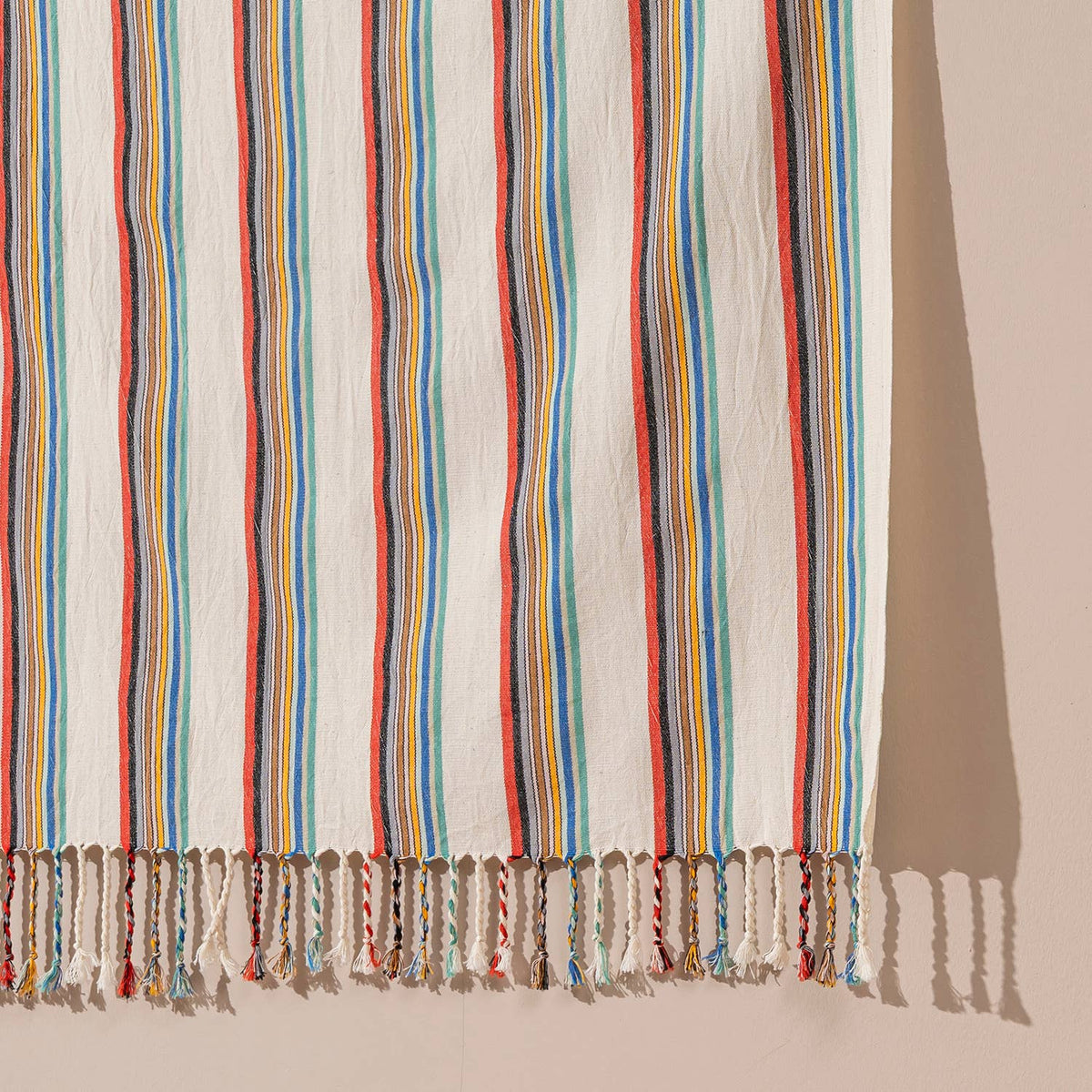 Premium Rustic Turkish beach towel in multicolour ticking stripe, 33x66 in | Kikoya