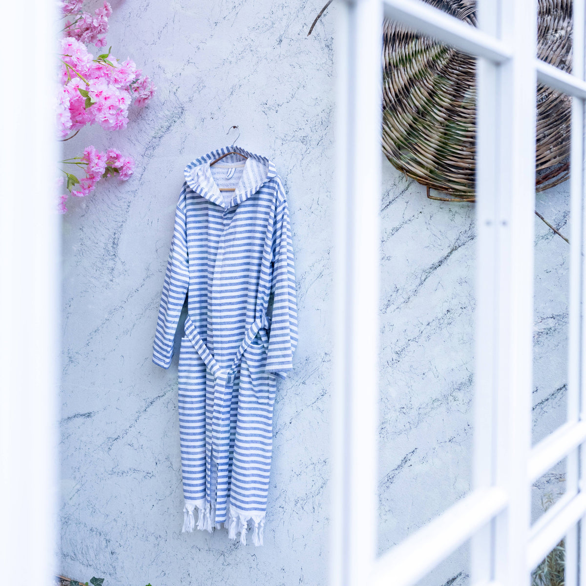 Royal Terry-backed Turkish Bathrobe – Stripe, Hooded, 100% Cotton