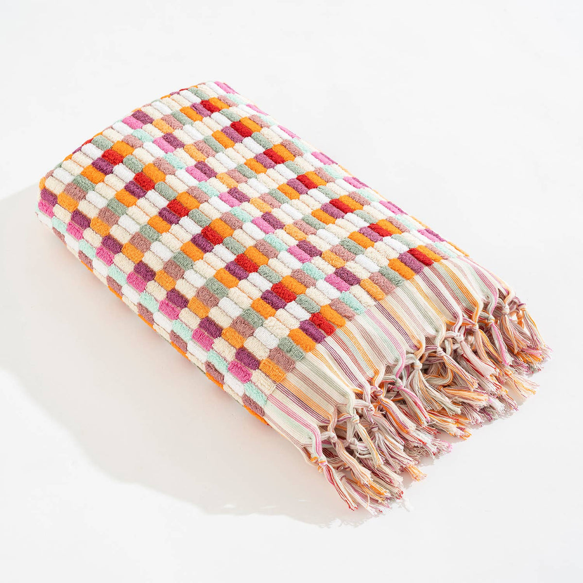 Lokum handloomed Turkish bath towel in check weave, 35x68 in | Kikoya