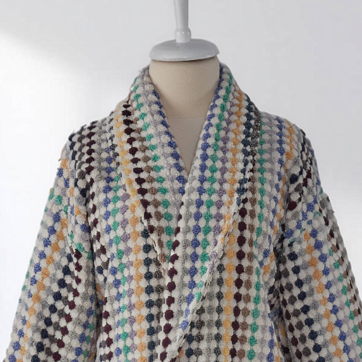 Pompom Turkish bathrobe – Multicolor Melange, Shawl Collar, texture detail | Kikoya