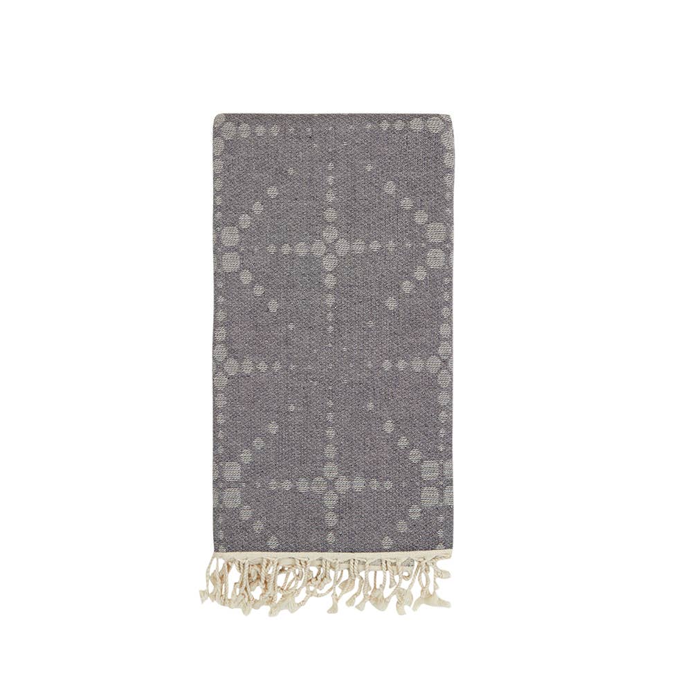 Star terry-backed Turkish towel with tonal star jacquard in anthracite, 35x70 in | Kikoya