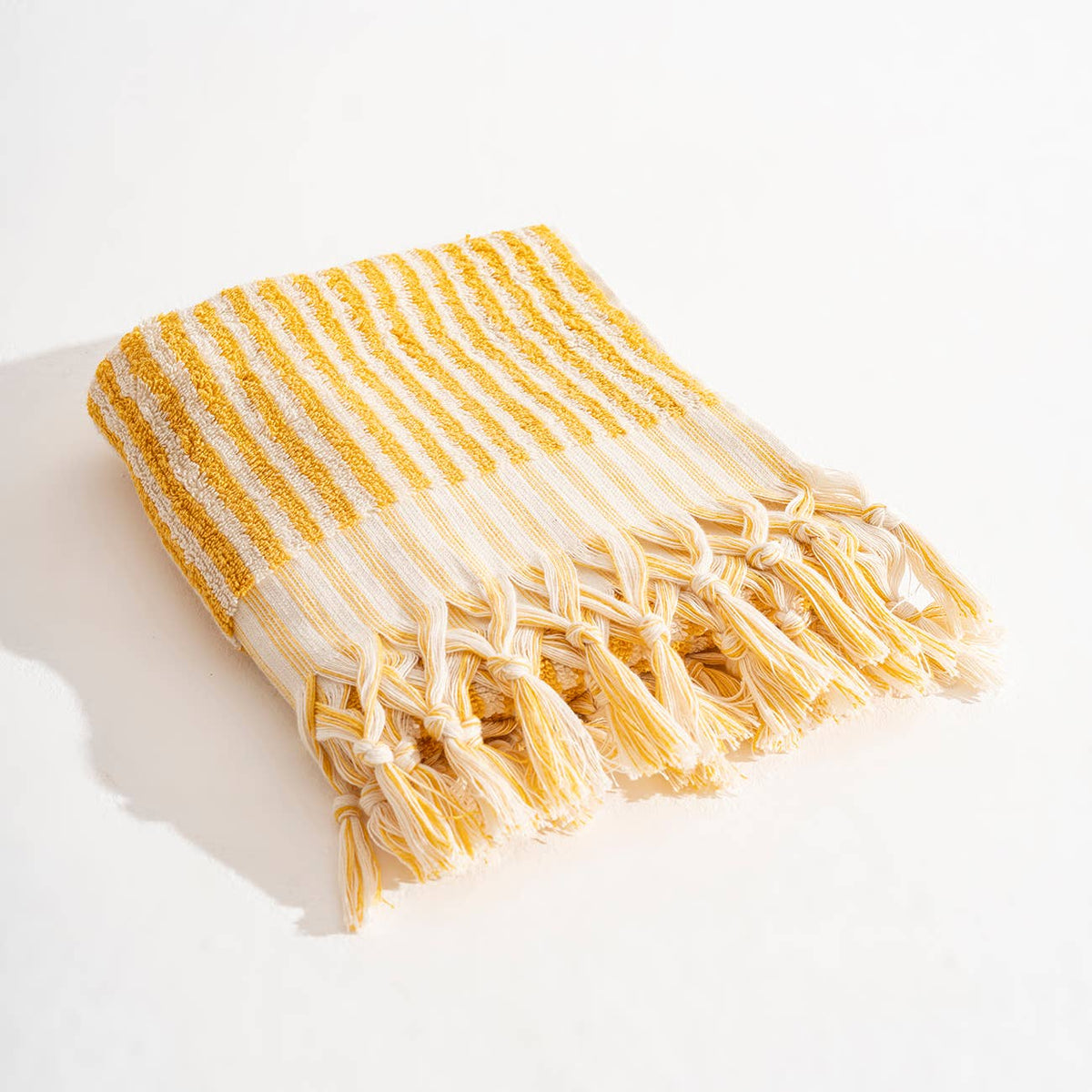 Handloomed Turkish hand towel with raised bubble stripe, 17x38 in | Kikoya