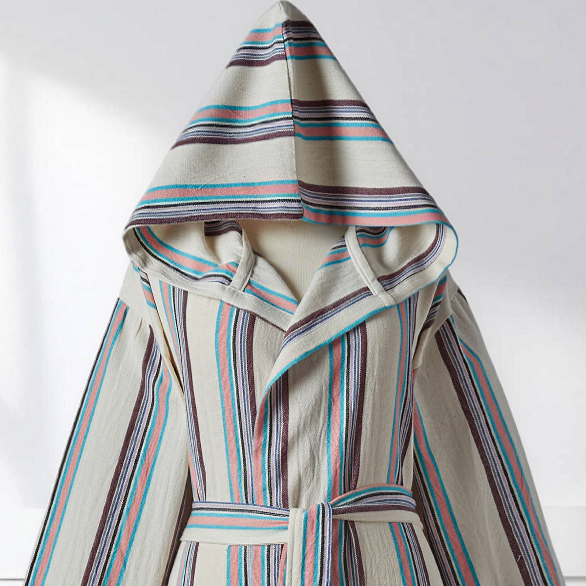 Antique Turkish hooded bathrobe – Sage Stripe | Kikoya