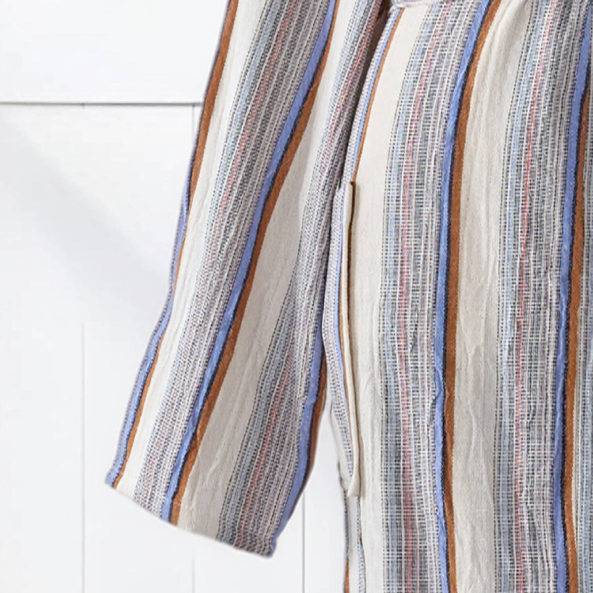 Fine stripe Turkish cotton bathrobe in grey & mauve – hooded | Kikoya