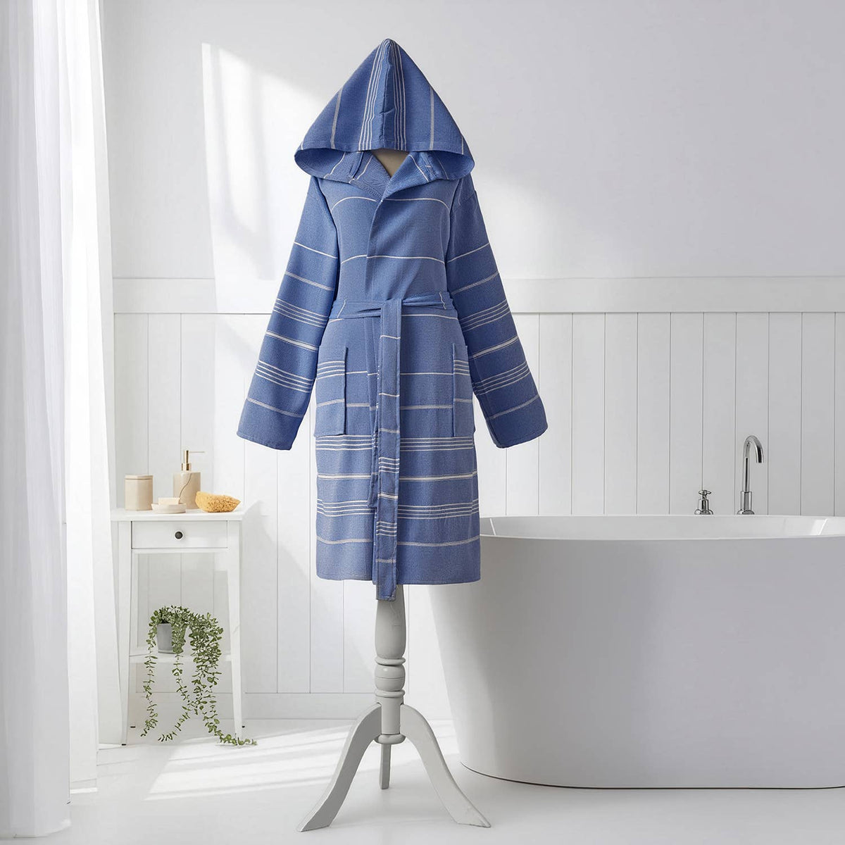 Sultan Turkish Cotton Hooded Bathrobe – Classic Stripe, 100% Cotton