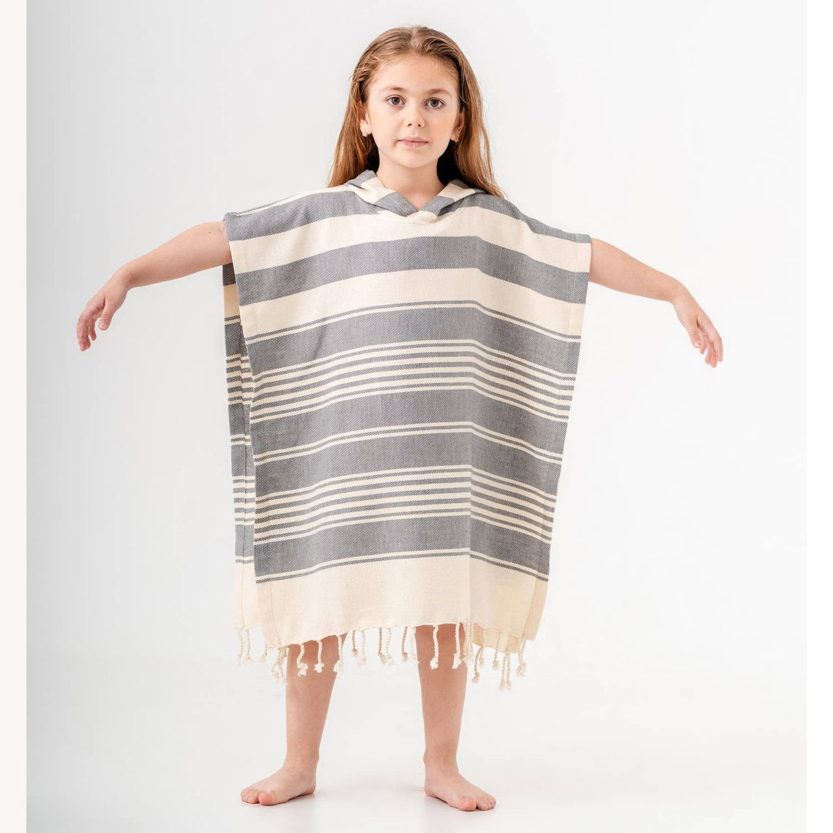 Anatolia Kids Hooded Towel Poncho – Stripe, alternate view | Kikoya
