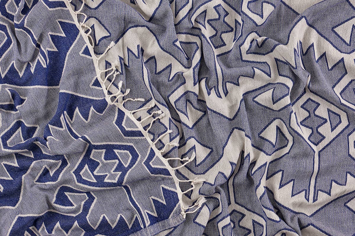 Kilim Turkish beach towel with all-over ikat motif, 33x66 in, deep tones | Kikoya