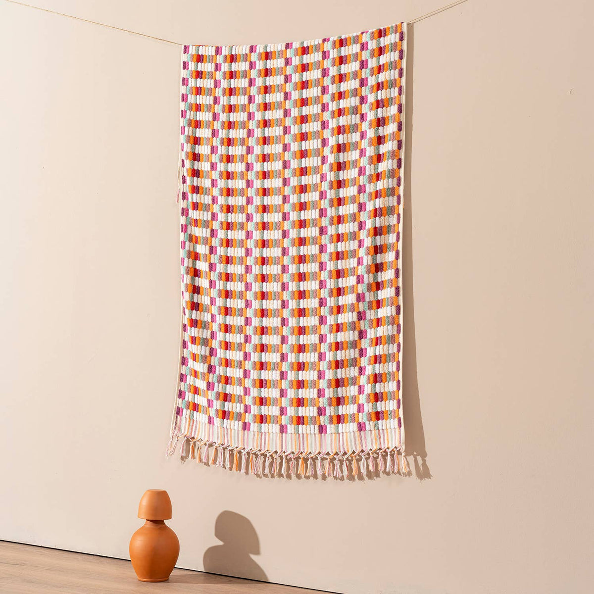 Lokum handloomed Turkish bath towel in check weave, 35x68 in | Kikoya