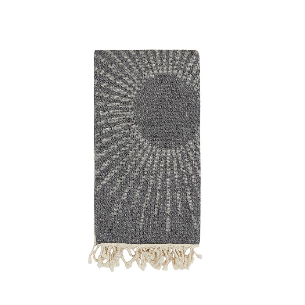 Sunbright terry-backed Turkish towel with woven sunburst jacquard, 35x70 in | Kikoya