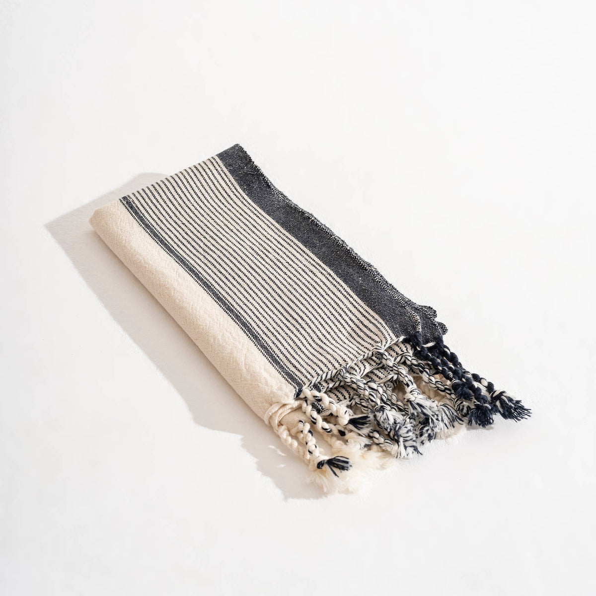 Zebra stripe Turkish towel in black on cream, bath and hand sizes, flat-woven | Kikoya