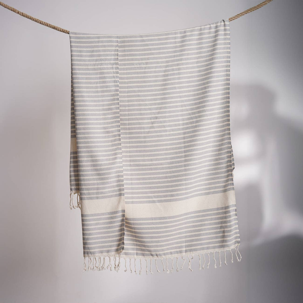 Midas Turkish beach towel in Grey basket weave, 33x66 in | Kikoya